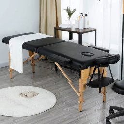 Masa de masaj pliabila Thor, 2 zone, cadru din lemn, neagra, 60x213 cm