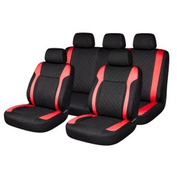 Set huse scaune auto Diamond Racer, universale, piele ecologica, negru/rosu