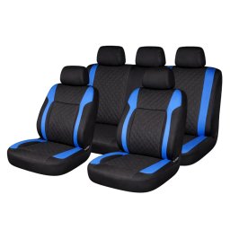 Set huse scaune auto universale Diamond, piele ecologica, negru/albastru