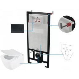 Set vas WC suspendat Deante Anemon cu cadru, rezervor ascuns, clapeta neagra si capac soft-close -CDZN6ZPW