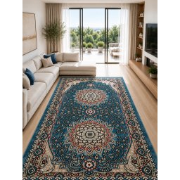 Covor Queen 10220, Marime 120 x 200 cm, Turcoaz, Inaltime Fir 7.5 mm, Antialergic, Polipropilena, Living, Dormitor, Sufragerie, Birou