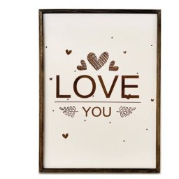 Tablou Studio Casa Deco Art Rama Lemn Design Mesaj Love 70 x 50cm Maro / Alb