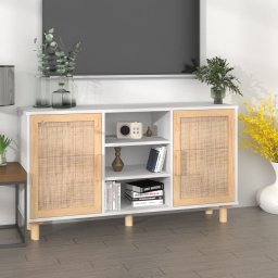 Servanta, alb, 105x30x60 cm, lemn masiv pin si ratan natural GartenMobel Dekor