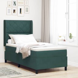 Pat cu arcuri cu saltea Verde închis 90 x 200 cm Catifea GartenMobel Dekor