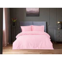 Set husa pilota + fata de perna, satin bumbac 100%, 135x200 cm + 80x80 cm, roz - Verificat A · Re-Bloom