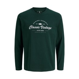 Jack & Jones Tricou baieti, cu maneca lunga, la baza gatului din bumbac organic, Regular fit, Verde inchis (SELECTATI MARIMEA: 152 cm)