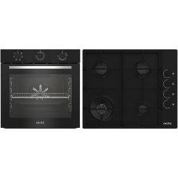 Pachet Cuptor incorporabil Arctic ARSE11130BD, 71 l, Electric, 6 functii, AquaDropClean, Grill, Timer, Clasa A + Plita incorporabila, Gaz, 4 Arzatoare, Aprindere electrica, Wok, 60 cm, Negru