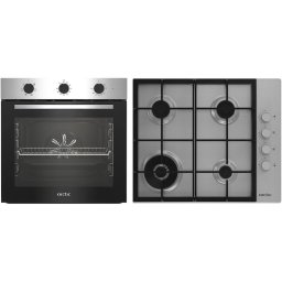 Pachet Cuptor incorporabil Arctic ARSE11130XD, 71 l, Electric, 6 functii, AquaDropClean, Grill, Timer, Clasa A + Plita incorporabila, Gaz, 4 Arzatoare, Aprindere electrica, Wok, 60 cm, Inox
