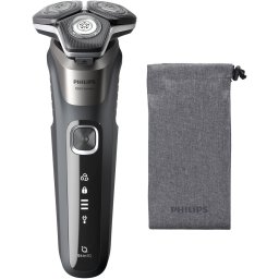 Aparat de barbierit Phipips Shaver Seria 5000 S5887 10, barbierit umed, uscat, tehnologie SkinIQ, fara fir, capete flexibile 360°, display LED, senzor Power Adapt, lame auto-ascutire, lama de tuns integrata, 60 min, husa, Gri carbon