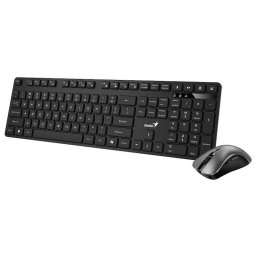 KIT tastatura si mouse wireless GENIUS, tastatura wireless 104 taste (slim) + mouse wireless 1200dpi, 3 butoane, 11 taste functii multimedia, Silent, AI key, Negru, "KM-8216S", SmartGenius app "31340018400