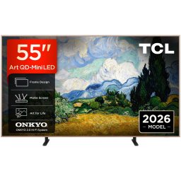 Televizor TCL MiniLed Art 55A400 Pro, 139 cm, Smart Google TV, 4K Ultra HD, 144Hz, Clasa E (Model 2026), Negru