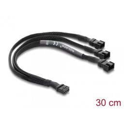 Splitter 1 x 4 pini ventilator PWM la 2 x 4 pini (3 pini conectati) M-T brodat 30cm Negru, Delock 91341