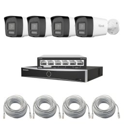 Kit supraveghere IP HiLook 4 camere 4K 8MP cu audio, NVR 8 canale si PoE