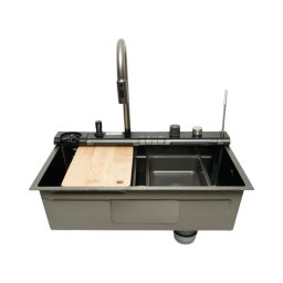 Chiuveta bucatarie multifunctionala inox grafit PVD cu afisaj si accesorii 75x46 cm
