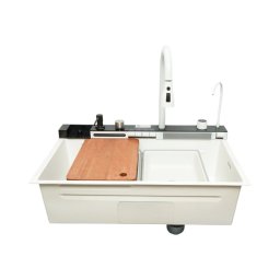 Chiuveta bucatarie multifunctionala inox alb mat PVD, 2 baterii, 75x46 cm