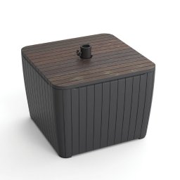 Masă de grădină Deco Luzon cu suport pentru umbrelă din ratan sintetic, culoare nuc-grafit