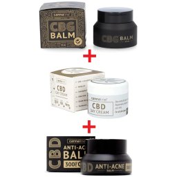 Cannaline Set CBD vindecare fata Unguent Iritatie CBG Balsam anti-microbian + Crema de zi Q10 + Balsam Anti-Acnee