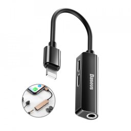 Adaptor Baseus 3-in-1 Lightning la 2x Lightning și 3.5mm Femelă L52 Negru (CALL52-01)