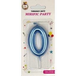 Lumanare tort cifra 0 albastru metalic 6 cm