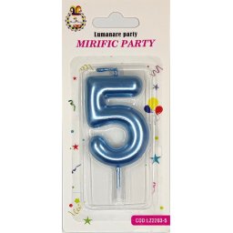 Lumanare tort cifra 5 albastru metalic 6 cm