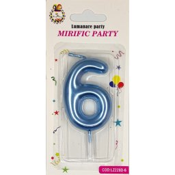 Lumanare tort cifra 6 albastru metalic 6 cm