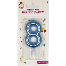 Lumanare tort cifra 8 albastru metalic 6 cm