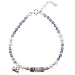 Bratara Ametist sfere microfatetate 3mm, Perle de cultura, Mossagat si elemente din Argint 925