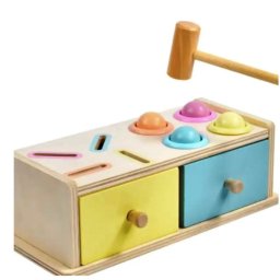 Joc educativ Montessori Cutia cu sertare sortatoare, pastel, din lemn