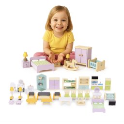 Set mobilier din lemn pentru papusi si casute, 30 piese pentru 5 camere, +3 ani