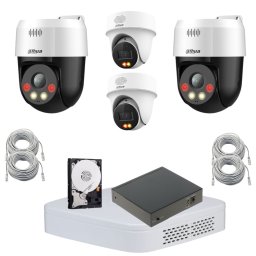 Kit supraveghere 2 camere rotative 5MP, rotire si inclinare din aplicatie, alarma, microfon, difuzor, 2 camere fixe, 2K, NVR, Switch, cablu UTP, HDD