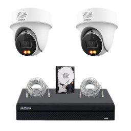 Kit supraveghere Dahua, 2 camere rotative 2K 4MP, iluminare duala, audio bidirectional, rotire si inclinare din aplicatie, NVR, cablu UTP, HDD 500GB