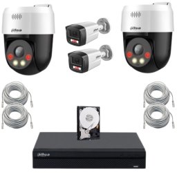 Kit supraveghere Dahua, 2 camere rotative 5MP, microfon si difuzor, 2 camere IP 4MP, IR 30m WL 30m microfon, NVR 4 canale, cablu UTP, HDD