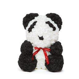 Ursulet din trandafiri 40 cm cu funda rosie, cadou romantic Valentine, aniversare, decor elegant