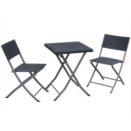 Set mobilier gradina pliabil, masa si 2 scaune, metal polyrattan, gri antracit, modern elegant