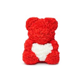 Urs din trandafiri, 25 cm, cadou, decor, rosul, ursulet, rose bear, plastic
