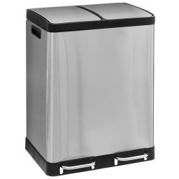 Cos de gunoi Ariane din inox cu pedala, colectare selectiva 2 x 30L, argintiu