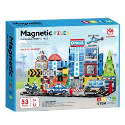 Set STEM Magnetic Tiles Police Station cu 53 piese magnetice pentru constructii