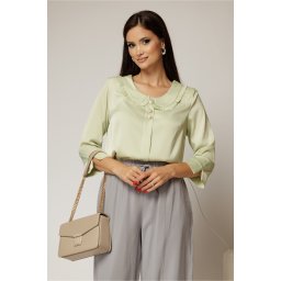 Bluza verde fistic cu nasturi decorativi si guler rotund incretit