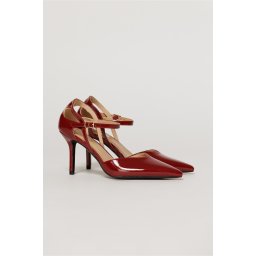 Pantofi eleganti bordo aspect lucios cu bareta si decupaj lateral