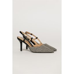Pantofi eleganti cu finisaj impletit alb negru