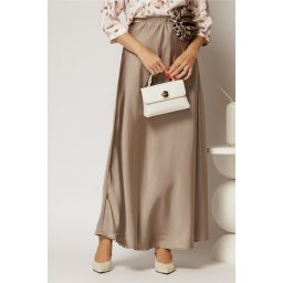 Fusta bej din satin cu cordon floral voluminos