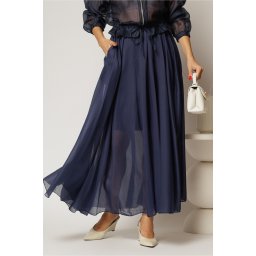 Fusta midi bleumarin clos din tencel casual eleganta