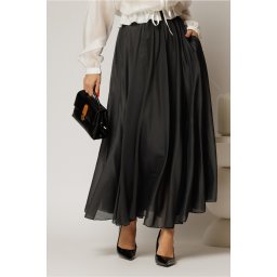 Fusta midi neagra clos din tencel casual eleganta