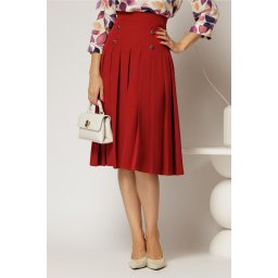 Fusta DY Fashion midi bordo cu pliuri si nasturi decorativi