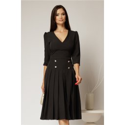 Rochie DY Fashion neagra cu decolteu adanc si fusta plisata
