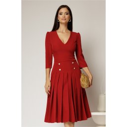 Rochie DY Fashion bordo cu decolteu adanc si fusta plisata