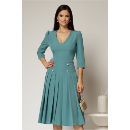 Rochie DY Fashion albastra cu decolteu adanc si fusta plisata