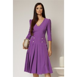 Rochie DY Fashion mov cu decolteu adanc si fusta plisata