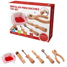 Trusa de dentist din lemn pentru copii Dental Set cu mulaj dentar si 6 piese, +3 ani