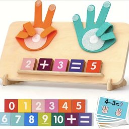 Joc Montessori din lemn pentru calcul matematic cu degete din fetru si suport, +3 ani